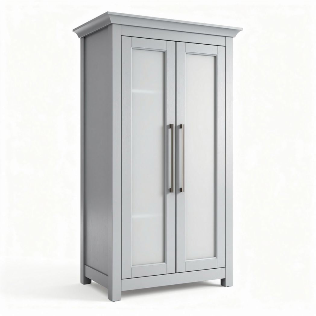 Gray wooden storage cabinet with glass doors 80 x 40 x 180cm