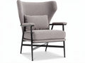 Fabric armchair with metal legs and detachable cushion in light gray color