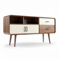 Walnut wood entertainment console with two drawers and open shelves 120 x 40 x 70cm