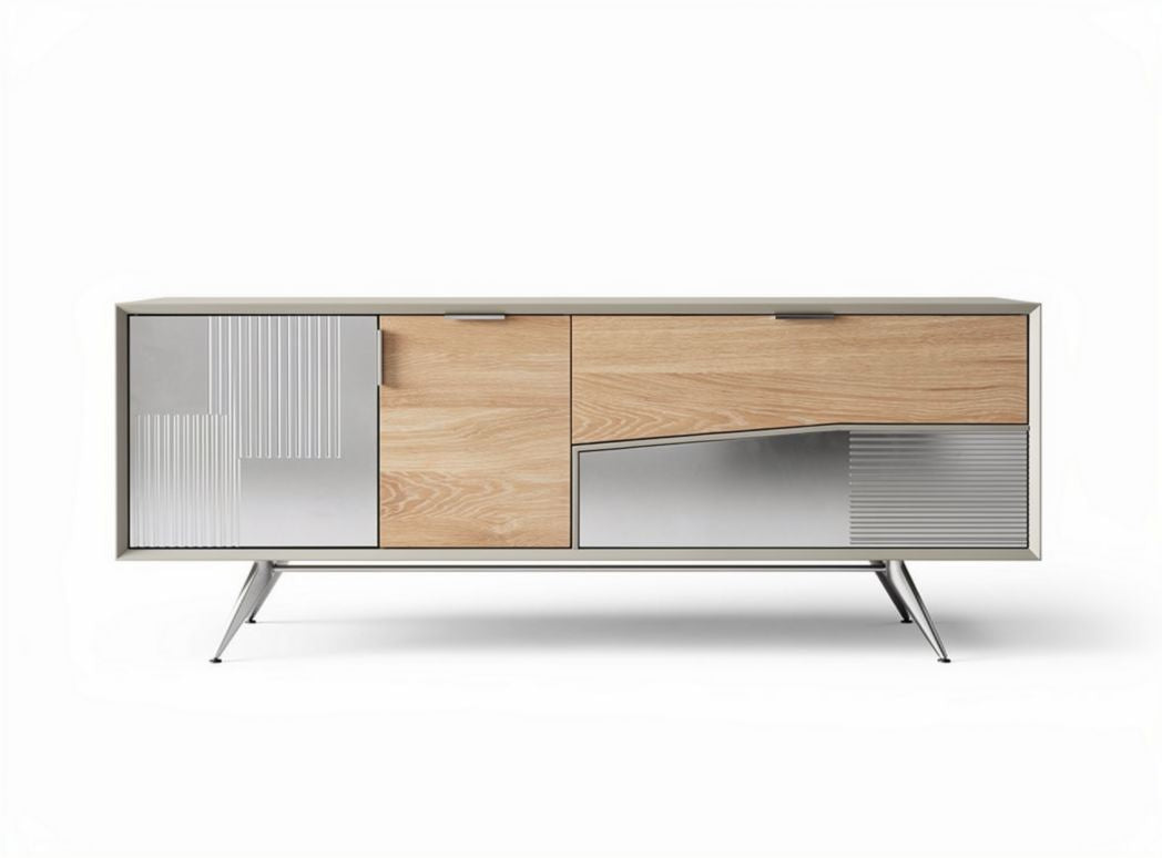 Wood and metal sideboard with storage cabinets in natural finish 150 x 40 x 50cm