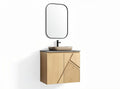 Wooden bathroom vanity cabinet with gray marble countertop and rectangular mirror 60 x 45 x 50cm