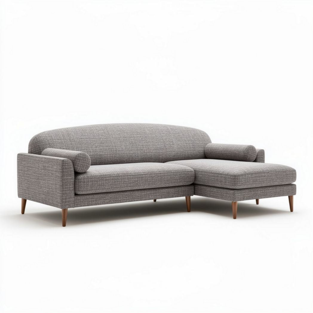 Sectional sofa with fabric upholstery and wooden legs 200 x 85 x 85cm grey