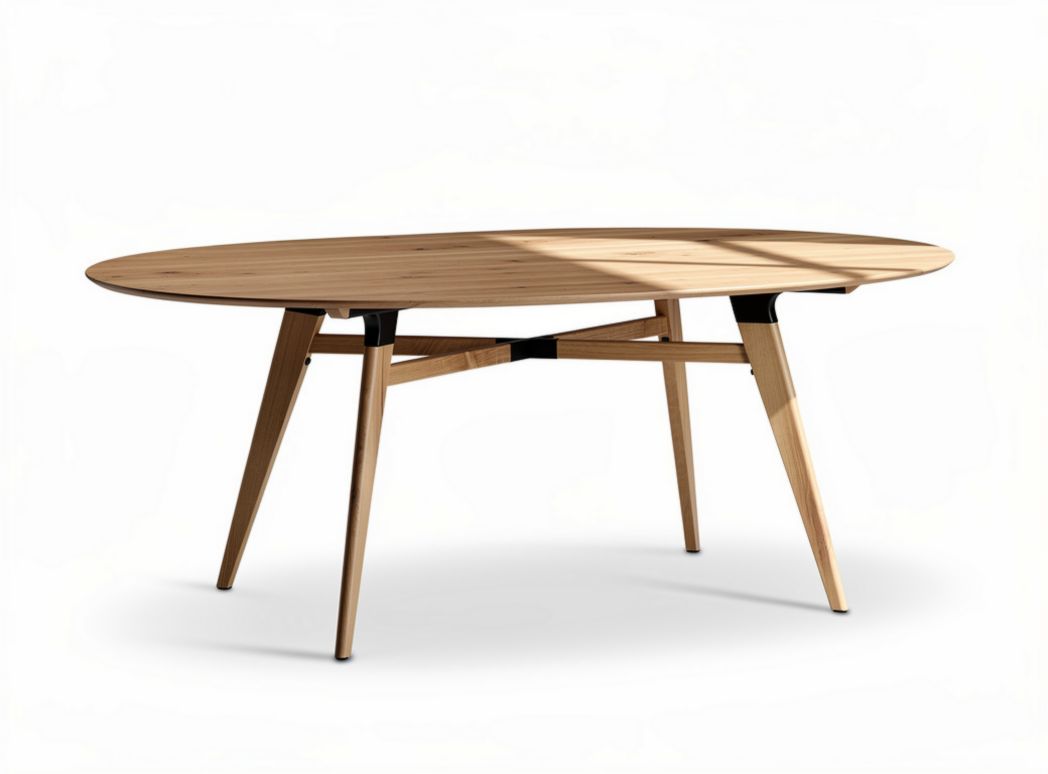 Oval wooden dining table with tapered legs for modern interiors 200 x 100 x 75cm