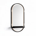 Black oval wall mirror with LED lighting and shelf 60 x 30 x 5cm
