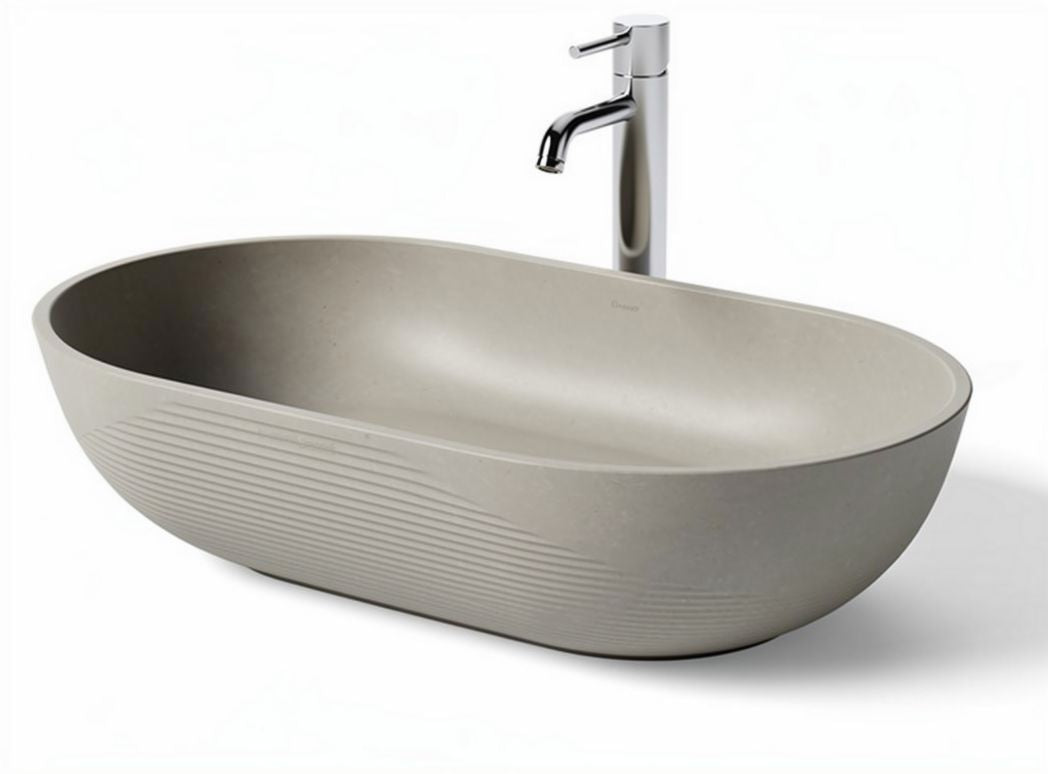Ceramic oval vessel sink with textured surface for bathroom use 70 x 35 x 15cm