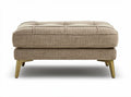 Fabric upholstered ottoman in light brown with wooden legs 65 x 50 x 40cm