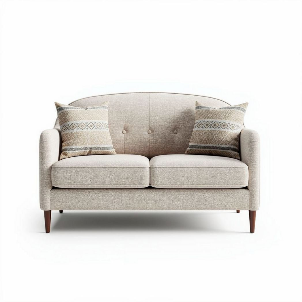 Fabric loveseat with decorative throw pillows 150 x 80 x 75cm beige color